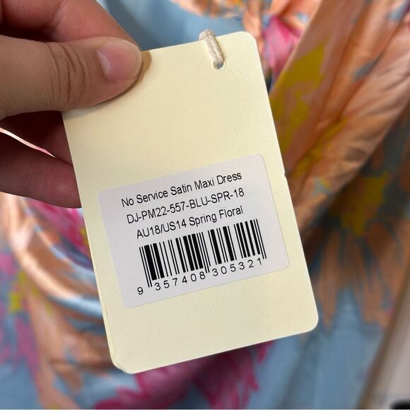 BNWT Peppermayo Spring Floral No Service Satin Blue Strapless Maxi Dress Sz 14 - Picture 11 of 12